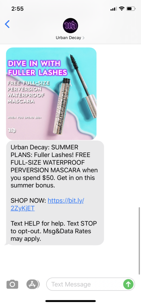 Urban Decay Text Message Marketing Example - 07.06.2020