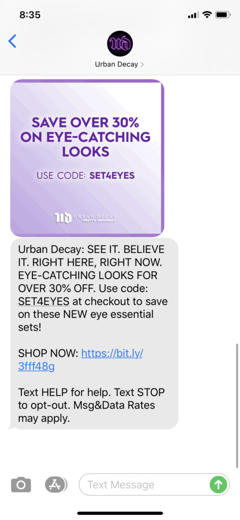 Urban Decay Text Message Marketing Example - 07.09.2020