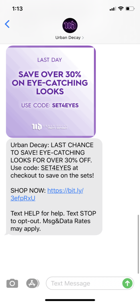 Urban Decay Text Message Marketing Example - 07.12.2020