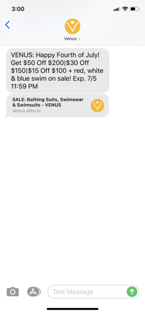 Venus Text Message Marketing Example - 07.06.2020