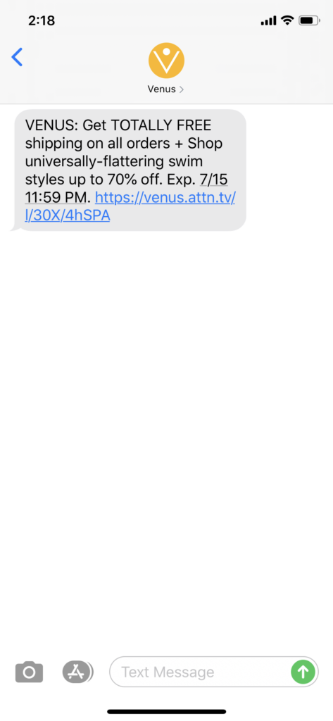 Venus Text Message Marketing Example - 07.14.2020