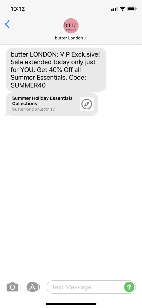 butter London Text Message Marketing Example - 06.23.2020