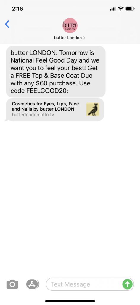 butter London Text Message Marketing Example - 07.14.2020