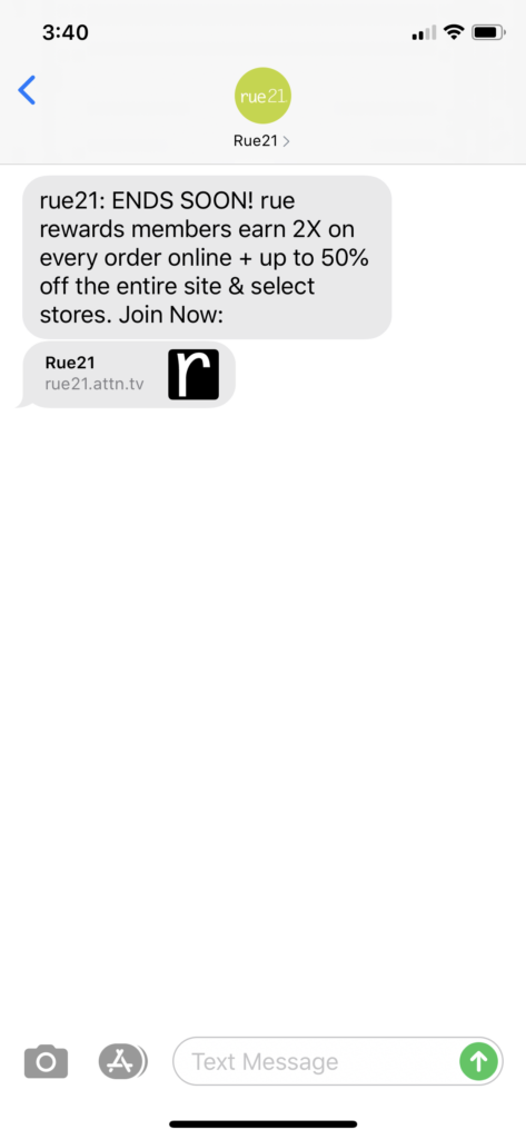 rue21 Text Message Marketing Example - 06.25.2020