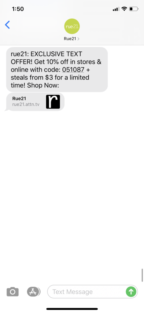 rue21 Text Message Marketing Example - 07.10.2020