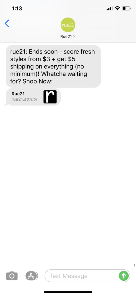 rue21 Text Message Marketing Example - 07.12.2020