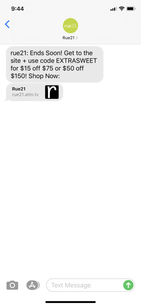 rue21 Text Message Marketing Example - 07.24.2020