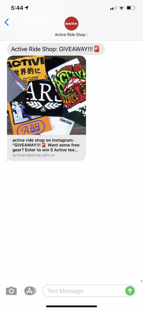 Active Ride Shop Text Message Marketing Example - 08.28.220
