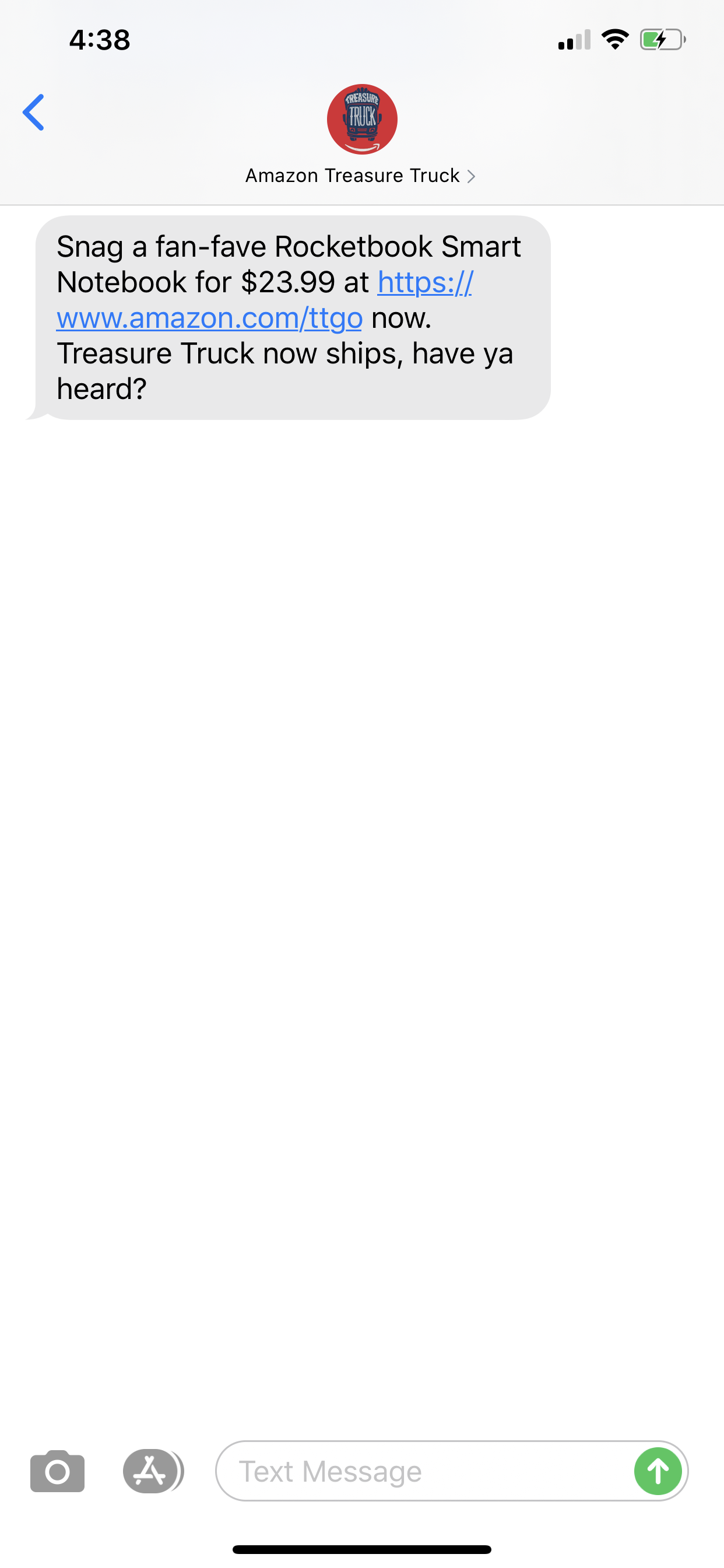 Amazon Treasure Truck Text Message Marketing Example 08.25.2020 SMS
