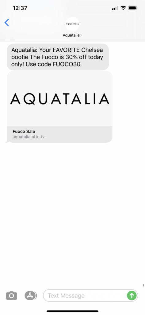 Aquitalia Text Message Marketing Example - 08.28.2020