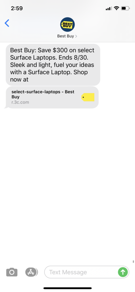 Best Buy Text Message Marketing Example - 08.27.2020