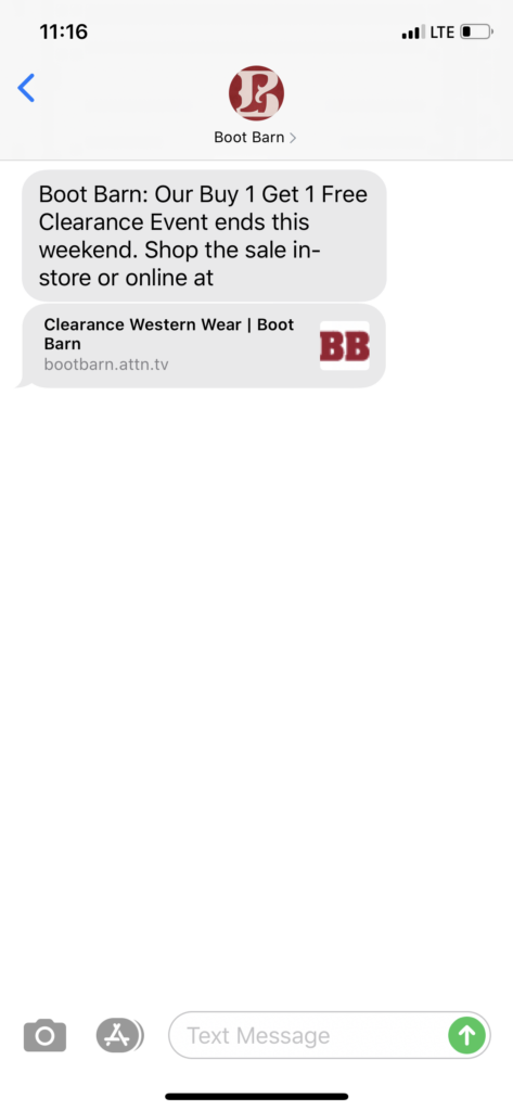 Boot Barn Text Message Marketing Example - 07.31.2020