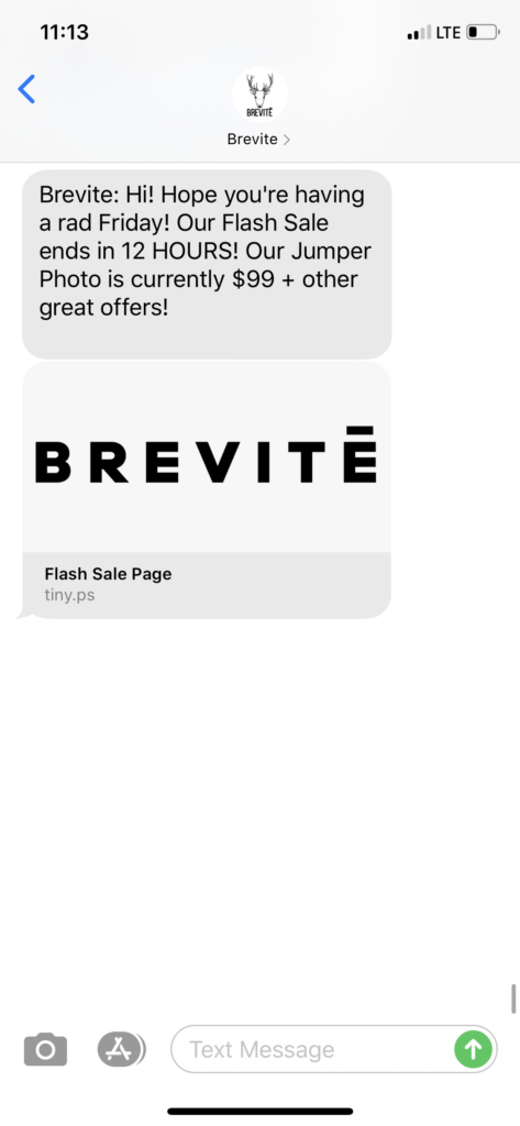 Brevite Text Message Marketing Example - 07.31.2020