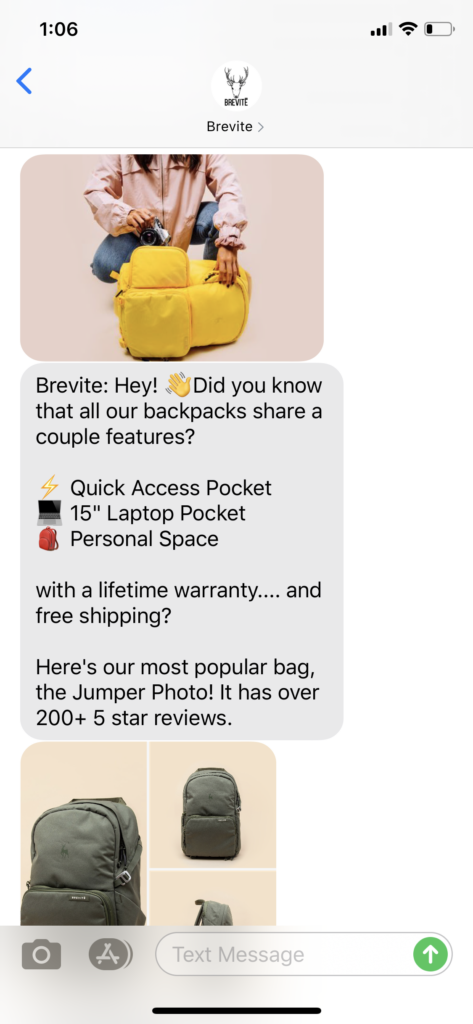 Brevite Text Message Marketing Example2 - 07.29.2020