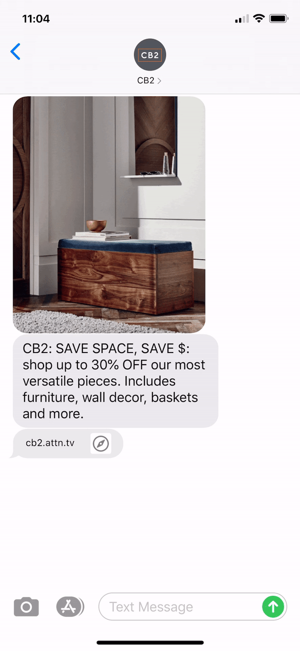 CB2 Text Message Marketing Example - 08.01.2020