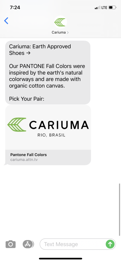 Cariuma Text Message Marketing Example - 08.05.2020