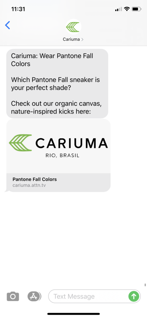 Cariuma Text Message Marketing Example - 08.15.2020