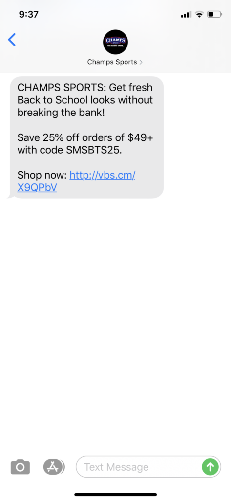 Champs Text Message Marketing Example - 08.03.2020