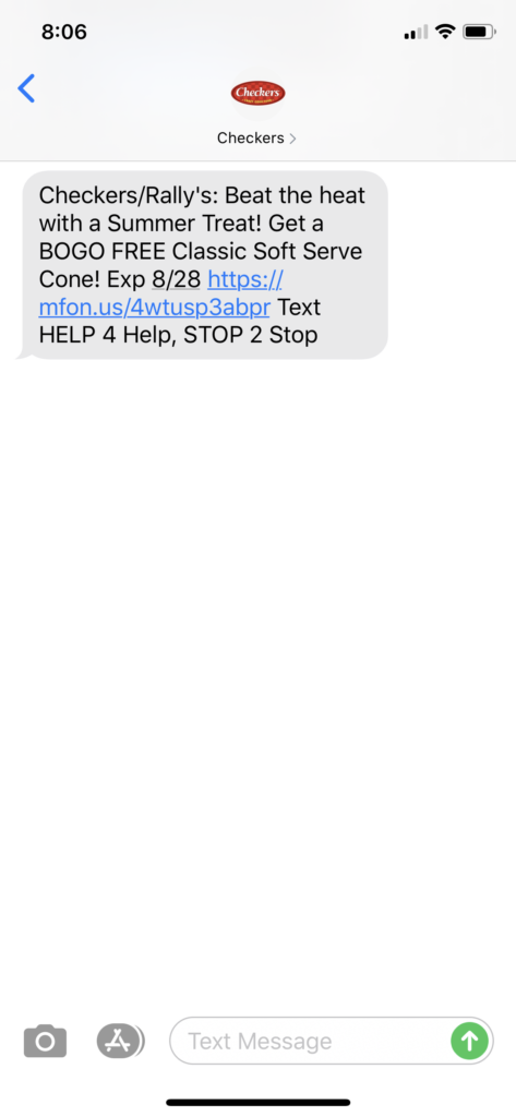 Checkers Text Message Marketing Example - 08.19.2020