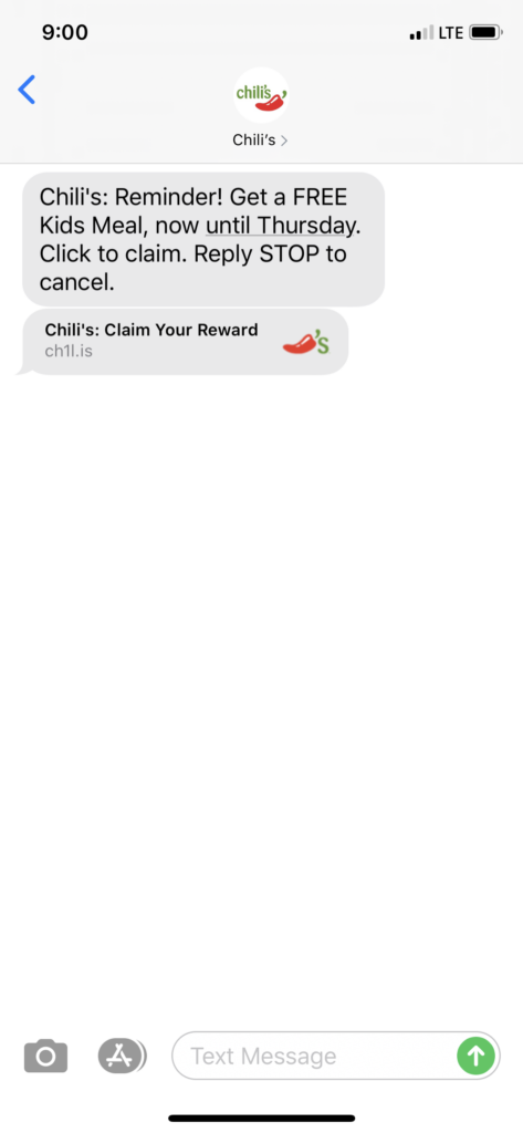 Chili’s Text Message Marketing Example - 08.04.2020