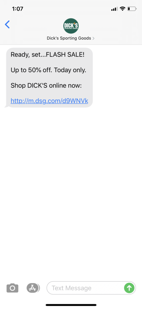 Dick’s Sporting Goods Text Message Marketing Example - 07.29.2020