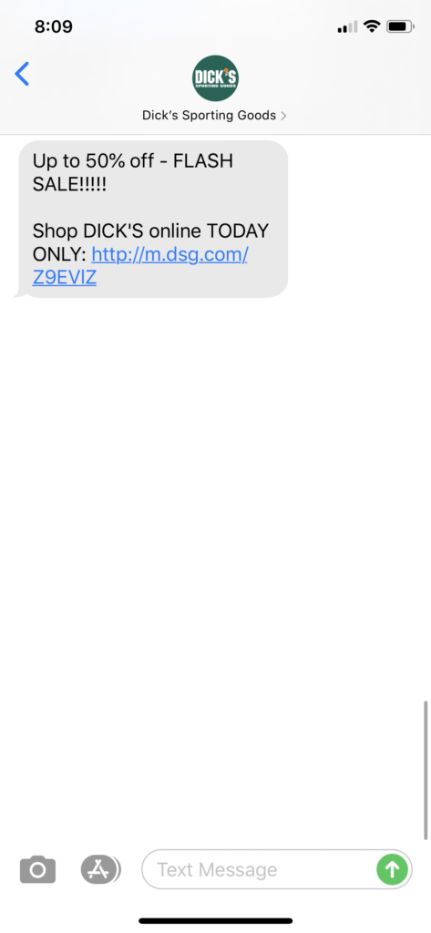 Dick’s Sporting Goods Text Message Marketing Example - 08.19.2020