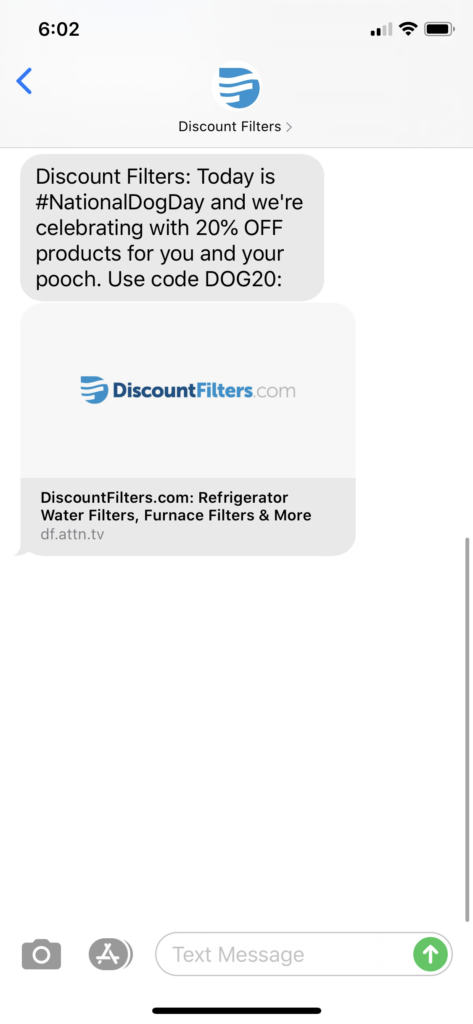 Discount Filters Text Message Marketing Example - 08.26.2020