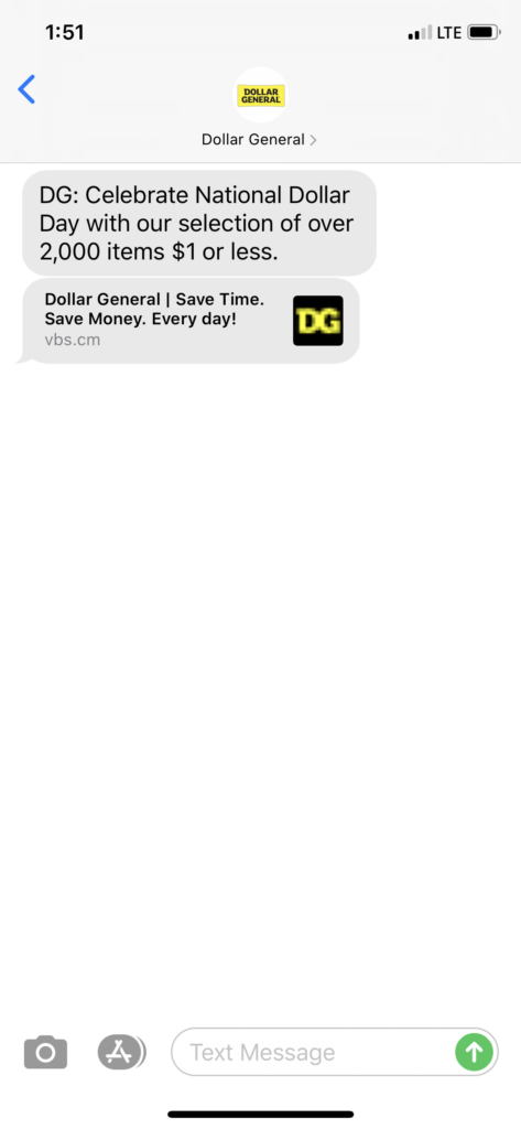 Dollar General Text Message Marketing Example - 08.08.2020