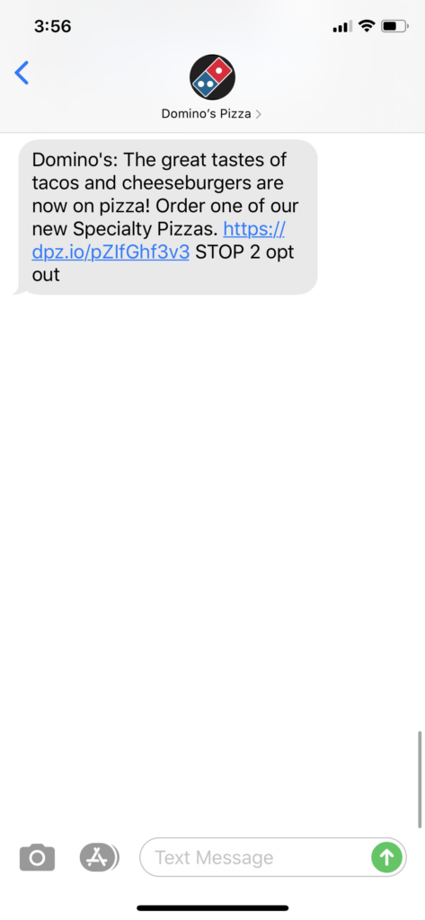Domino’s Text Message Marketing Example - 08.25.2020