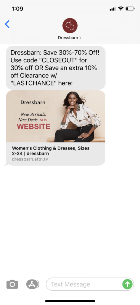 Dressbarn Text Message Marketing Example - 07.29.2020