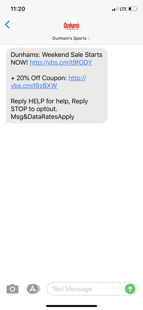 Dunham’s Text Message Marketing Example - 07.31.2020