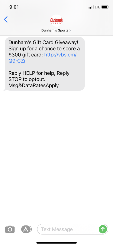 Dunham’s Text Message Marketing Example - 08.04.2020