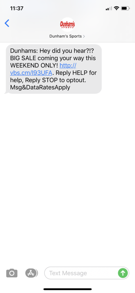 Dunham’s Text Message Marketing Example - 08.15.2020