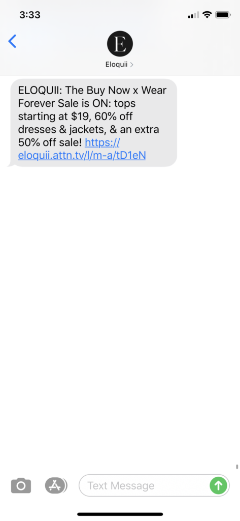 Eloquii Text Message Marketing Example - 08.24.2020