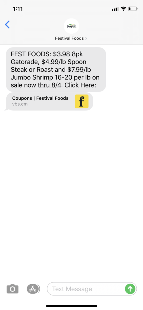 Festival Foods Text Message Marketing Example - 07.29.2020
