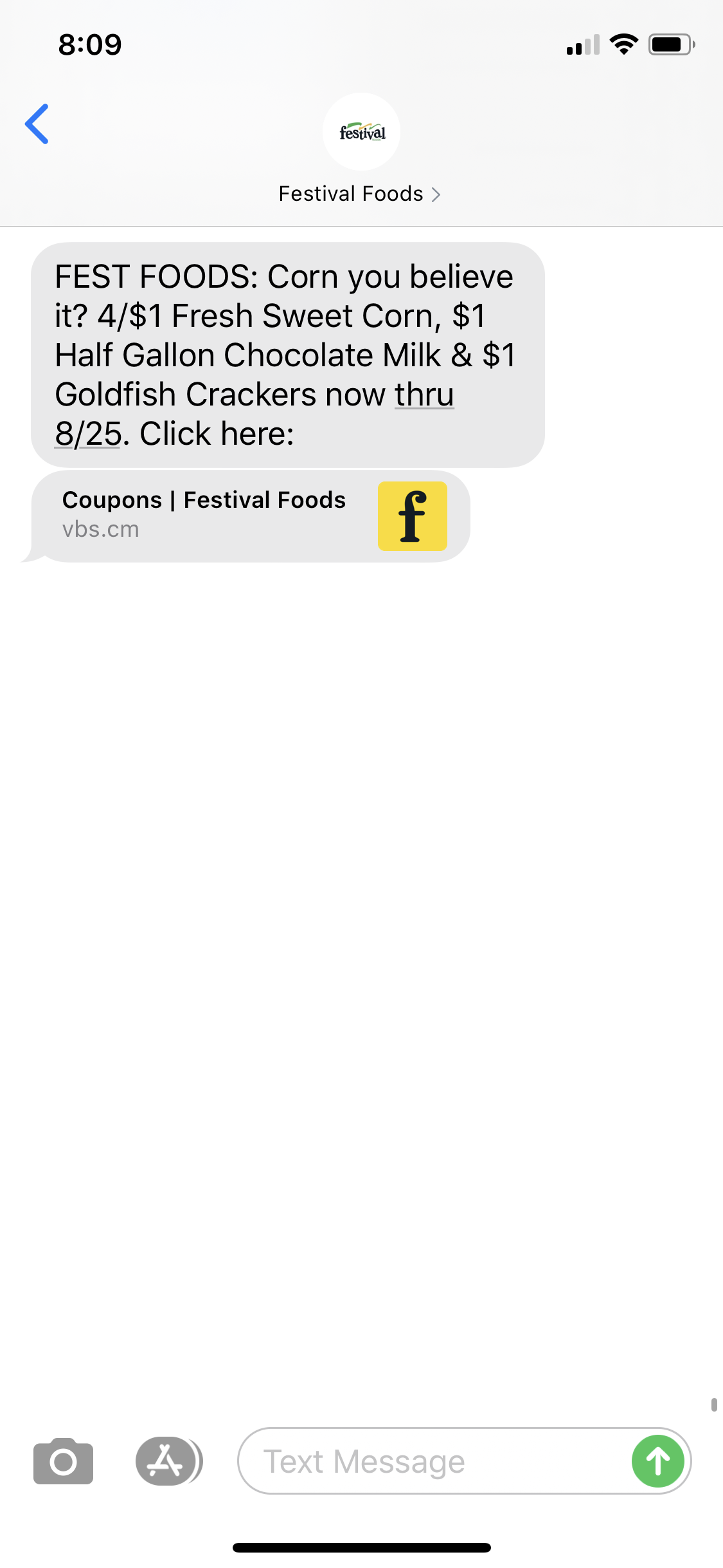 Festival Foods Text Message Marketing Example 08.19.2020 SMS Archives