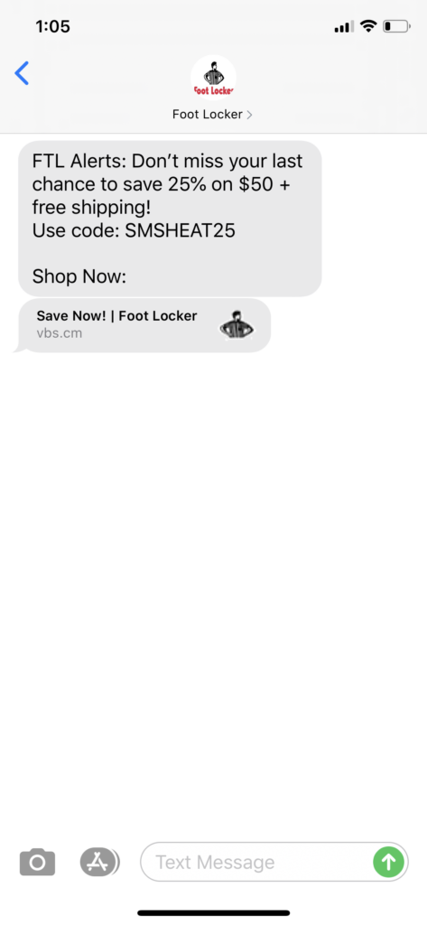 Foot Locker Text Message Marketing Example - 07.29.2020