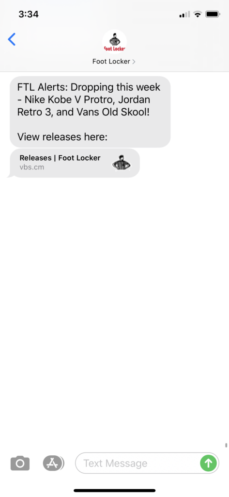 Foot Locker Text Message Marketing Example - 08.24.2020