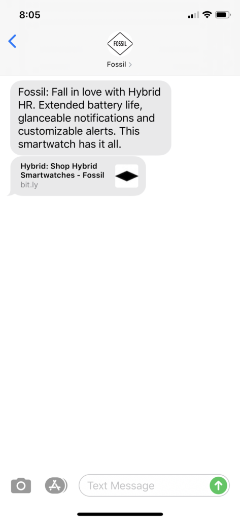 Fossil Text Message Marketing Example - 08.19.2020