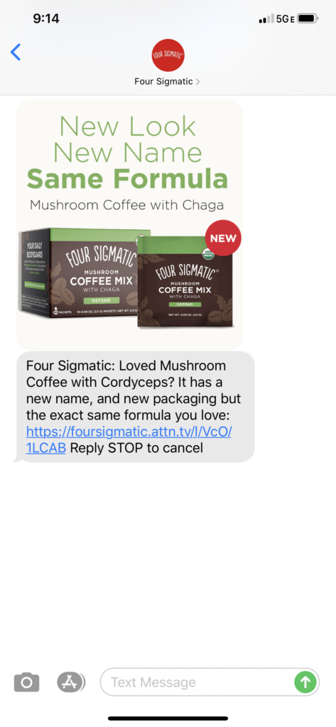 Four Sigmatic Text Message Marketing Example - 08.03.2020