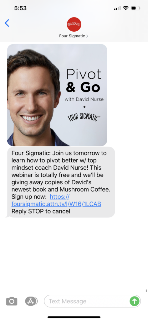 Four Sigmatic Text Message Marketing Example - 08.26.2020