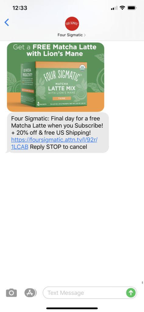 Four Sigmatic Text Message Marketing Example - 08.29.2020