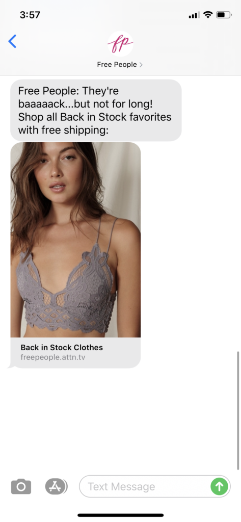 Free People Text Message Marketing Example - 08.25.2020