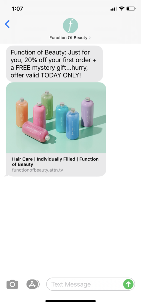 Function of Beauty Text Message Marketing Example - 07.29.2020