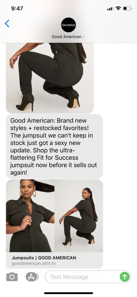 Good American Text Message Marketing Example - 08.10.2020