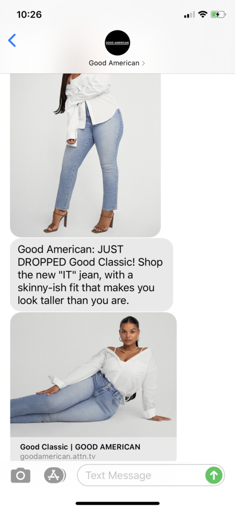 Good American Text Message Marketing Example - 08.27.2020