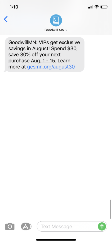 GoodwillMN Text Message Marketing Example - 07.29.2020