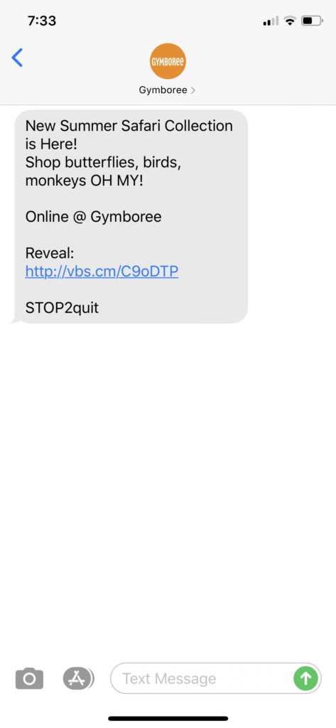 Gymboree Text Message Marketing Example - 08.05.2020