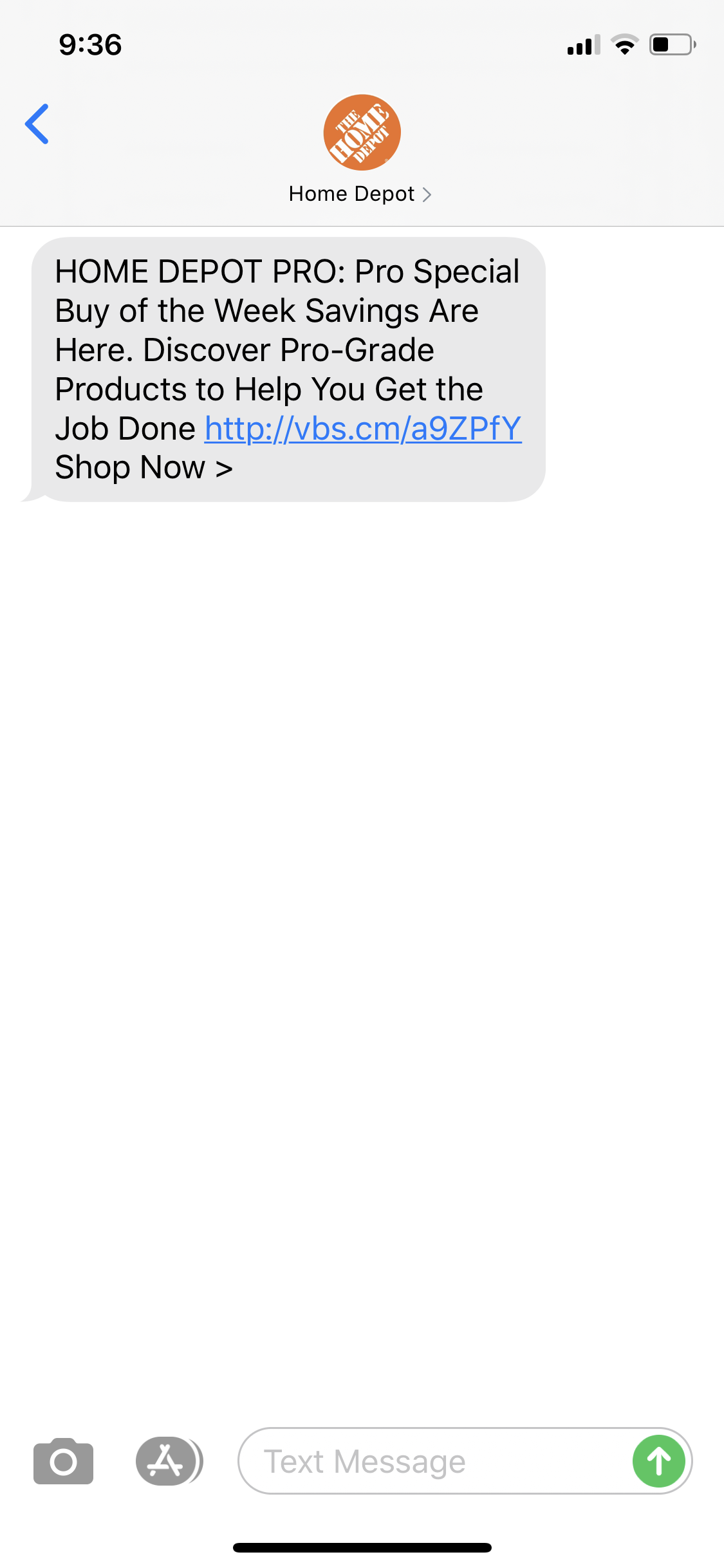 Home Depot Text Message Marketing Example 08.03.2020 SMS Archives