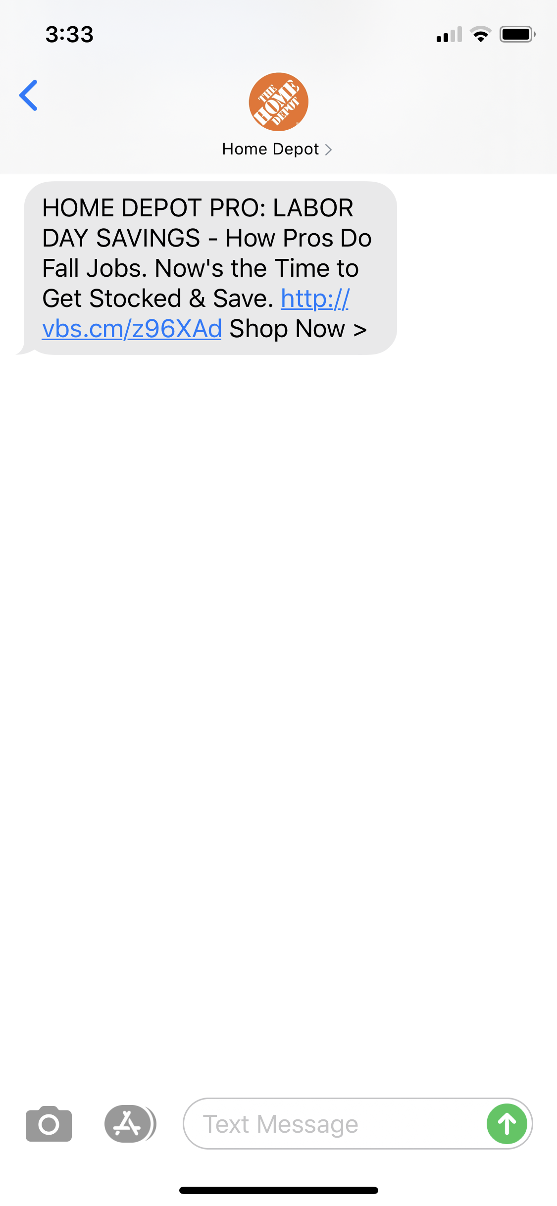 Home Depot Text Message Marketing Example 08.24.2020 SMS Archives